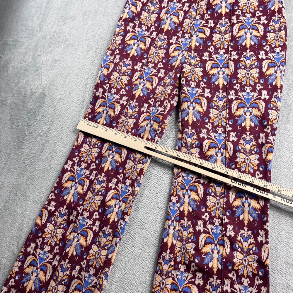 Maeve Anthropologie Margot Damask Tapestry Print Flare Pants Burgundy XS - Picture 8 of 11
